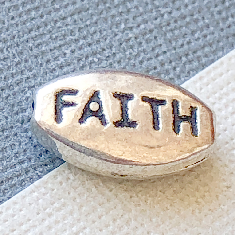 10mm Silver Pewter Faith Script Bead - 8 Pack