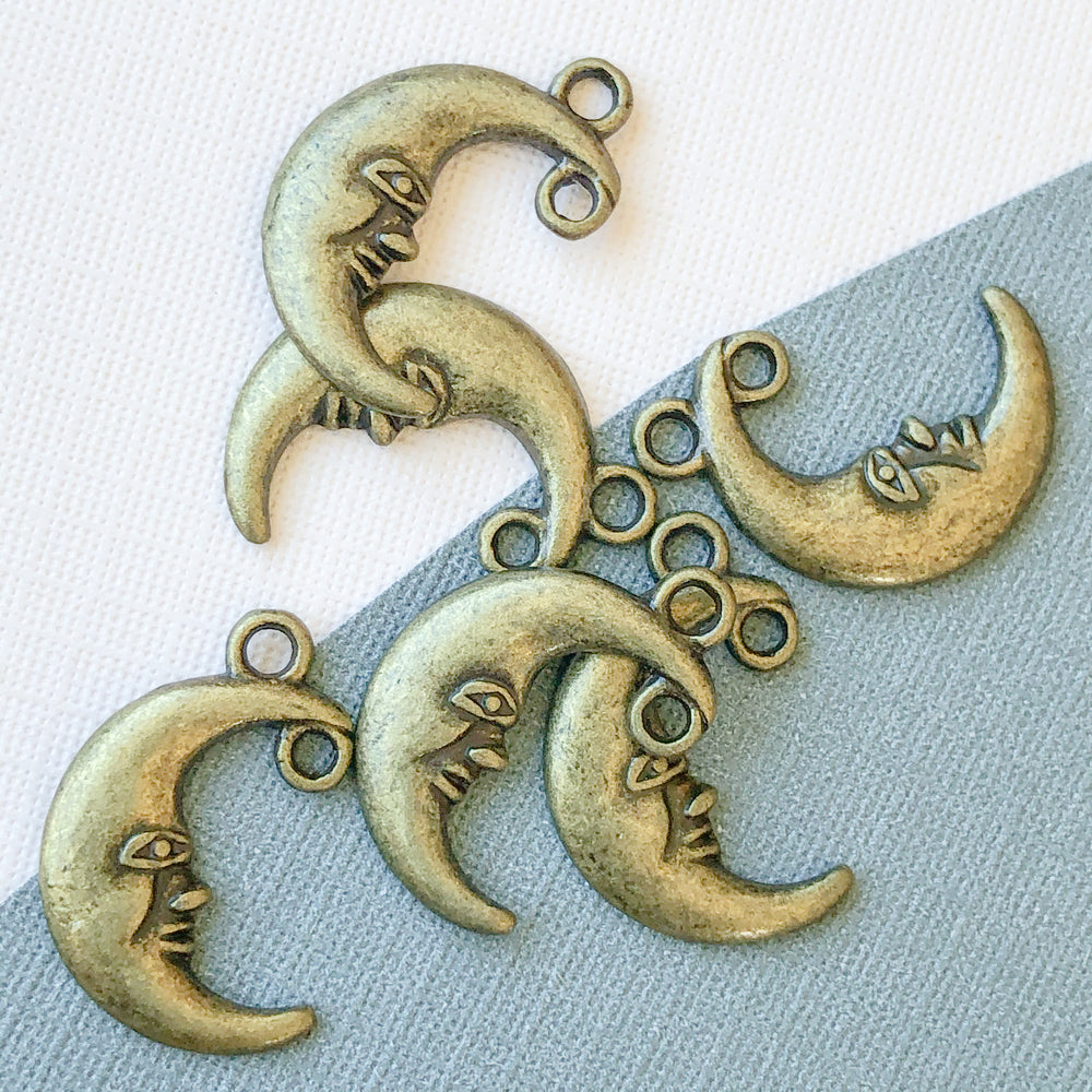 18mm Antique Bronze Crescent Moon Charm - 6 Pack