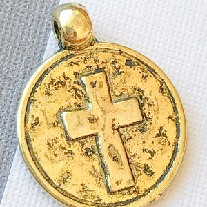 
                
                    Load image into Gallery viewer, 16mm Gold Pewter Hammered Cross Coin Charm - 6 Pack
                
            
