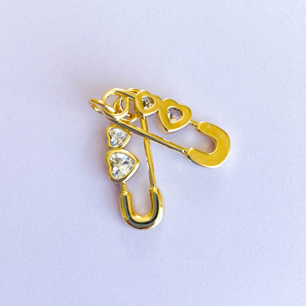 12mm Gold Plated Safety Pin Heart Charm