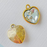 16mm Gold Pewter Crystal Heart Pendant - 6 Pack