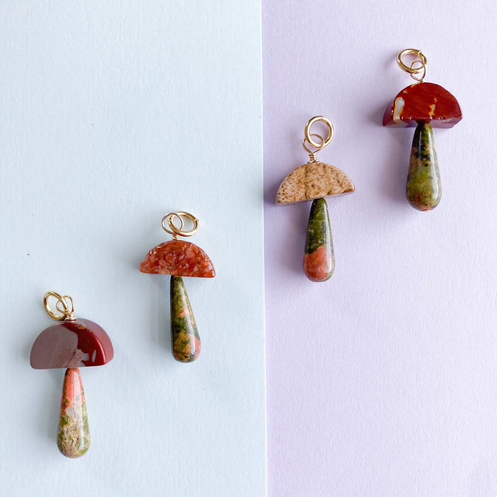 Pingyongchang Crystal Mushroom Natural Stone Pendants Mushroom Charms Crystal Charms for Jewelry Making Mushroom Shaped Pendant Cute Charms for