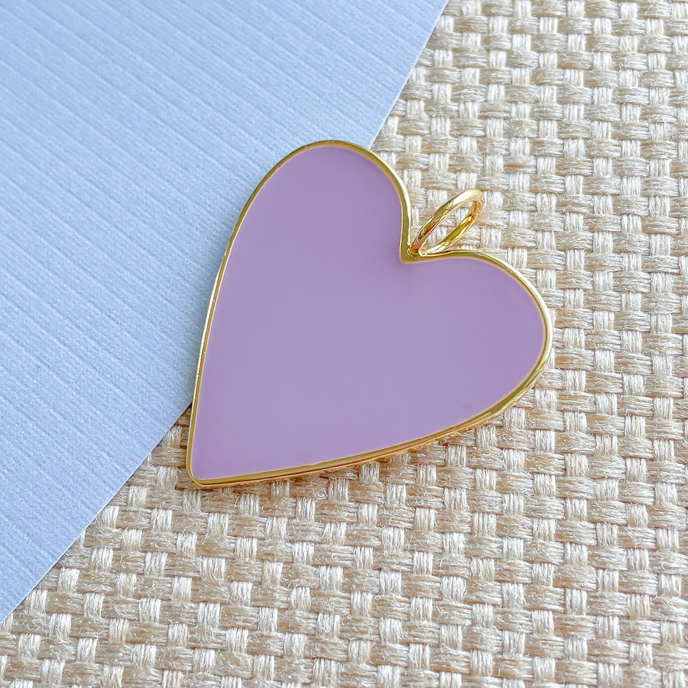32mm Lavender Enamel Gold Heart Pendant