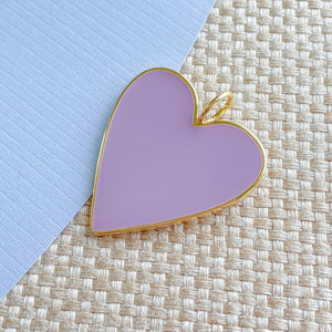 32mm Lavender Enamel Gold Heart Pendant