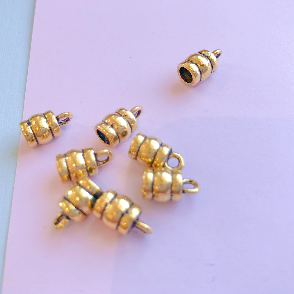 10mm Gold Pewter Leather Ends - 8 Pack