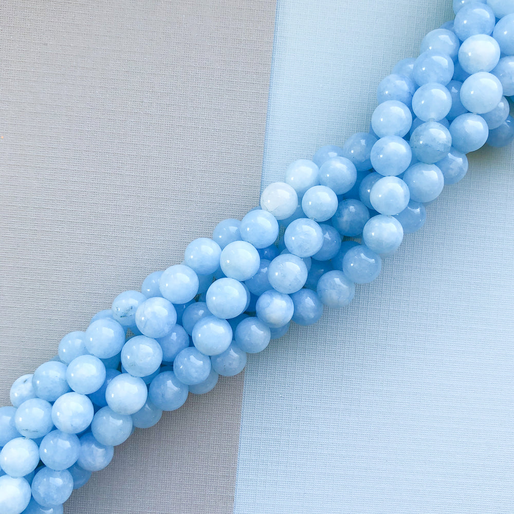 8mm Icy Blue Dyed Jade Rounds Strand