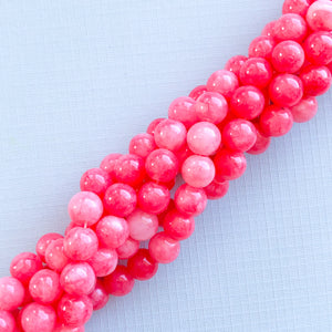 8mm Hibiscus Pink Dyed Jade Rounds Strand