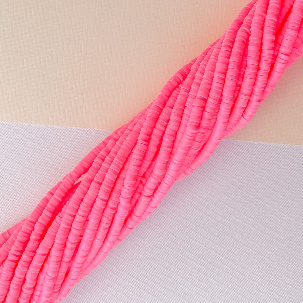 4mm Electric Pink Polymer Clay Heishi Strand