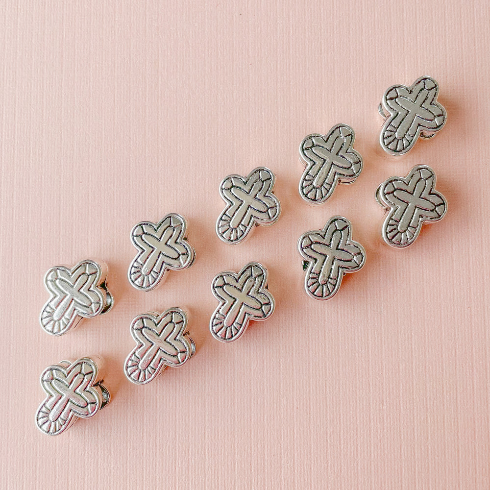 14mm Silver Pewter Cross Bead - 10 Pack