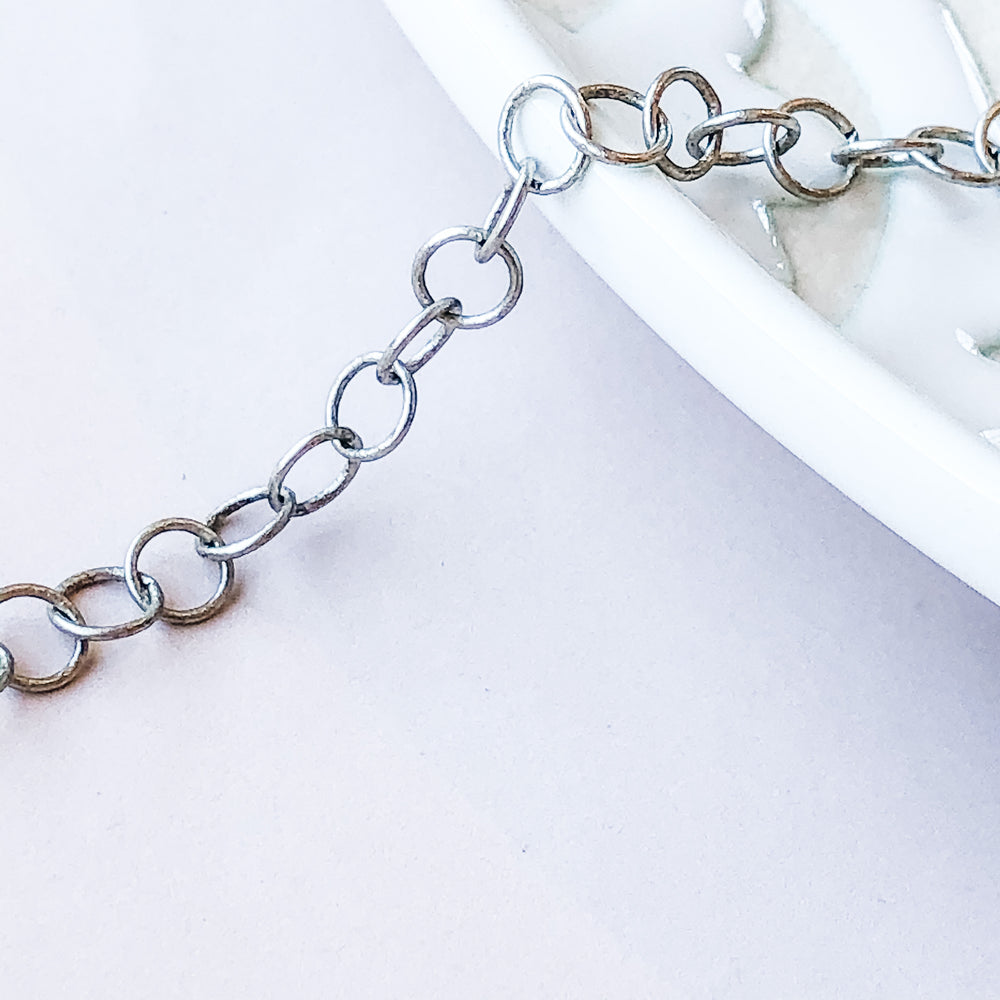 5mm Distressed Silver Round Cable Chain