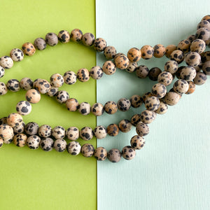 
                
                    Load image into Gallery viewer, 8mm Matte Dalmatian Jasper Rounds Strand
                
            