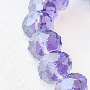 12mm Translucent Violet Faceted Chinese Crystal Rondelle Strand