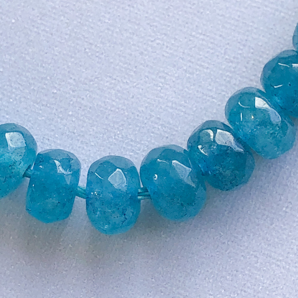 8mm Waterfall Blue Dyed Jade Rondelle Strand