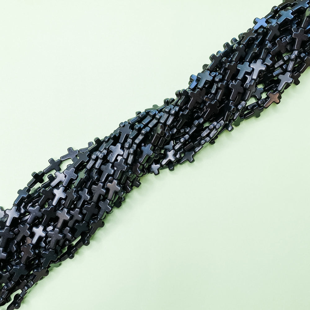 16mm Black Dyed Magnesite Cross Strand - Christine White Style