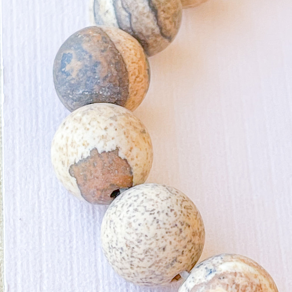 8mm Matte Picture Jasper Rounds Strand