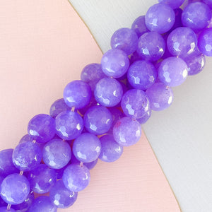 12mm Grape Faceted Dyed Jade Rounds Strand