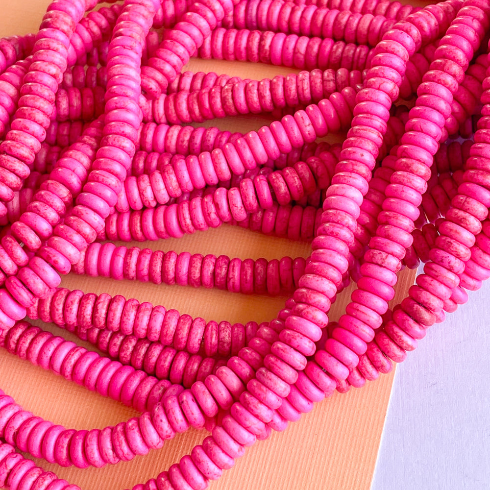 
                
                    Load image into Gallery viewer, 6mm Hot Pink Magnesite Rondelle Strand
                
            