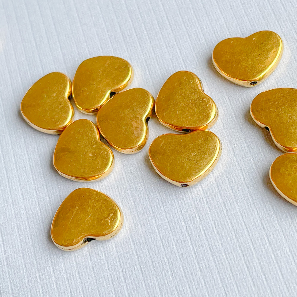 13mm Gold Pewter Heart Bead - 12 Pack