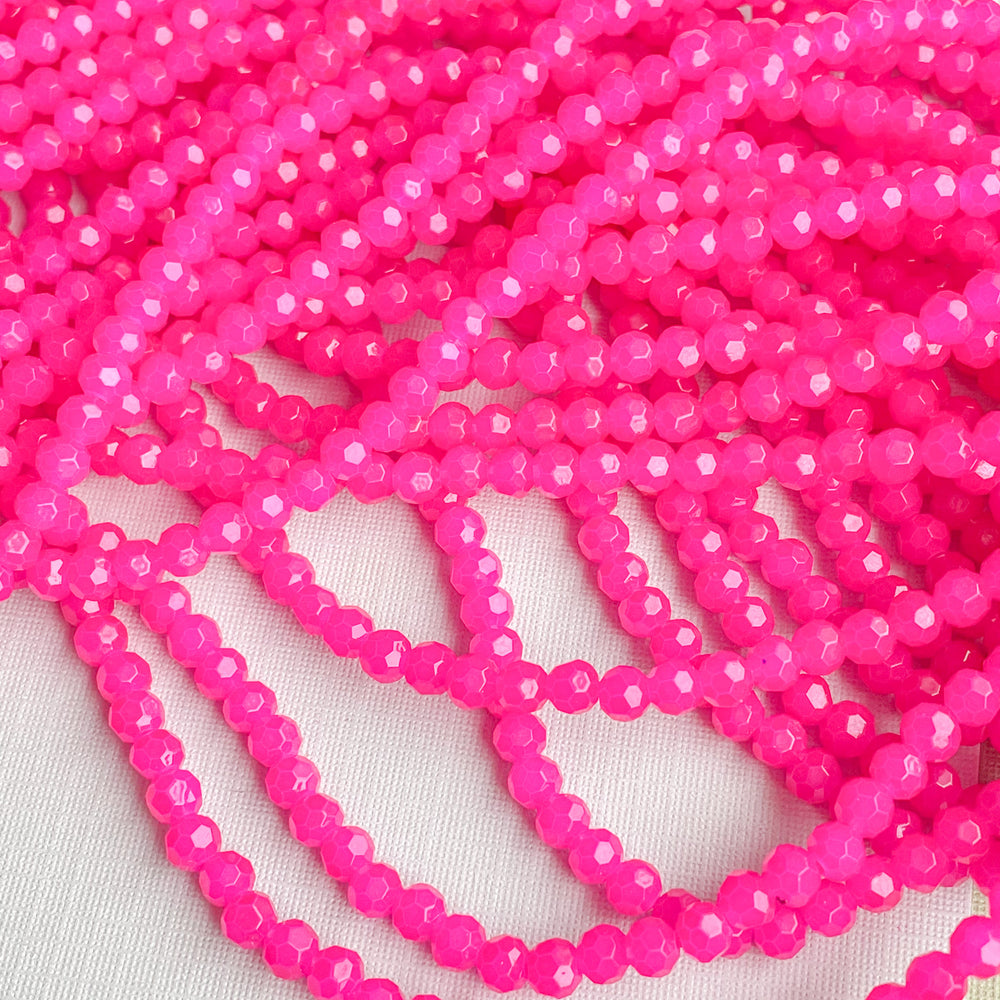 4mm Hot Pink Faceted Chinese Crystal Rounds Strand