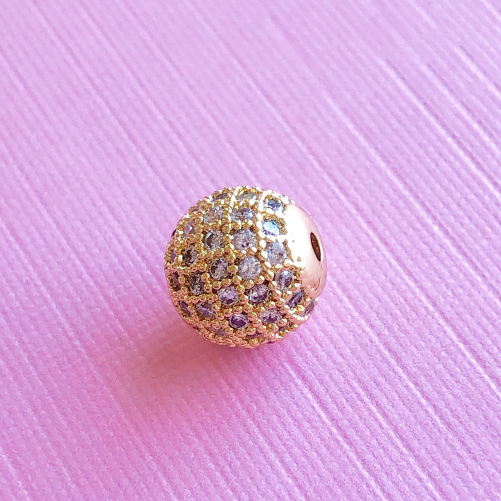 10mm Gold Pave Crystal Round Bead