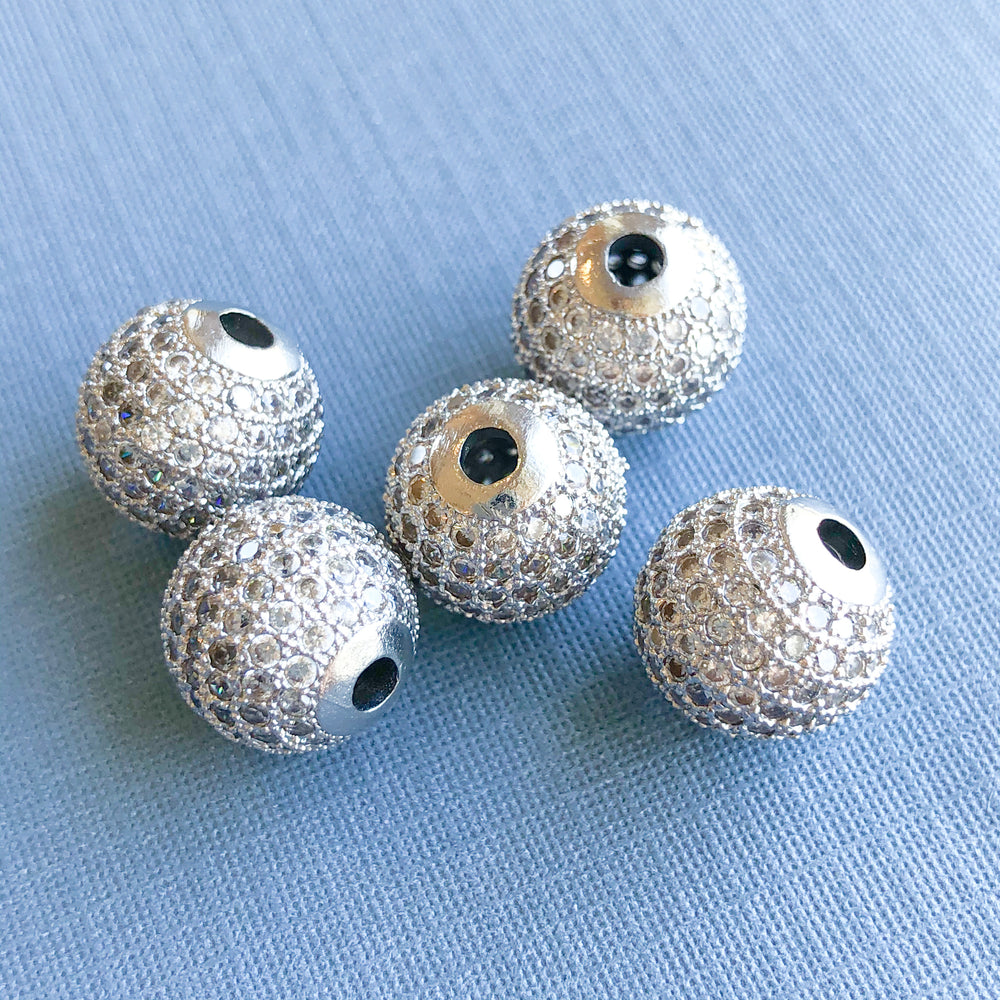 12mm Silver Pave Crystal Round Bead