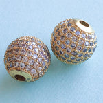 12mm Gold Pave Crystal Round Bead