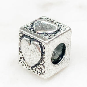 10mm Pewter Heart Cube Bead - 4 Pack - Christine White Style
