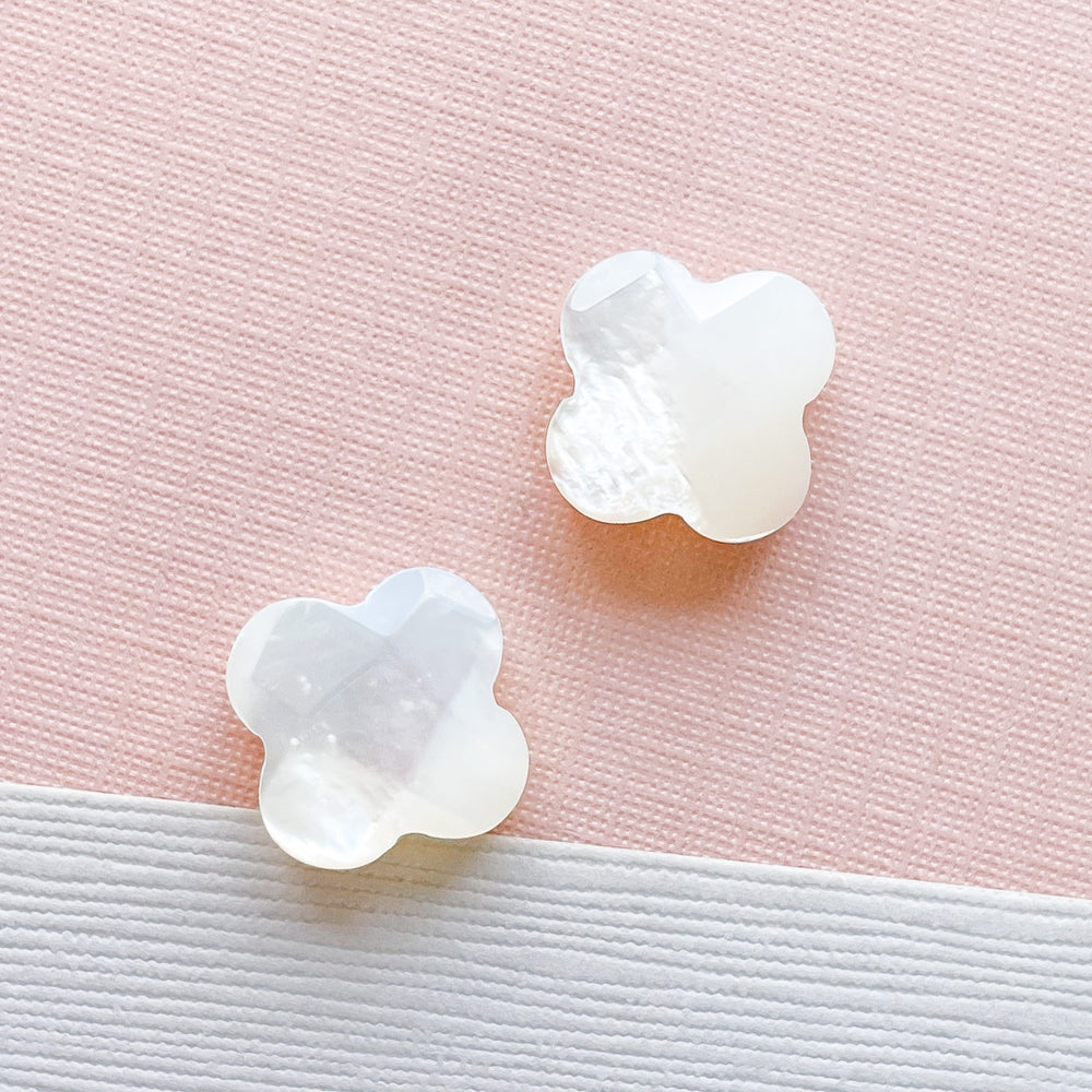 14mm Grade A White Mother of Pearl Faceted Quatrefoil - 2 Pack - Beads, Inc.