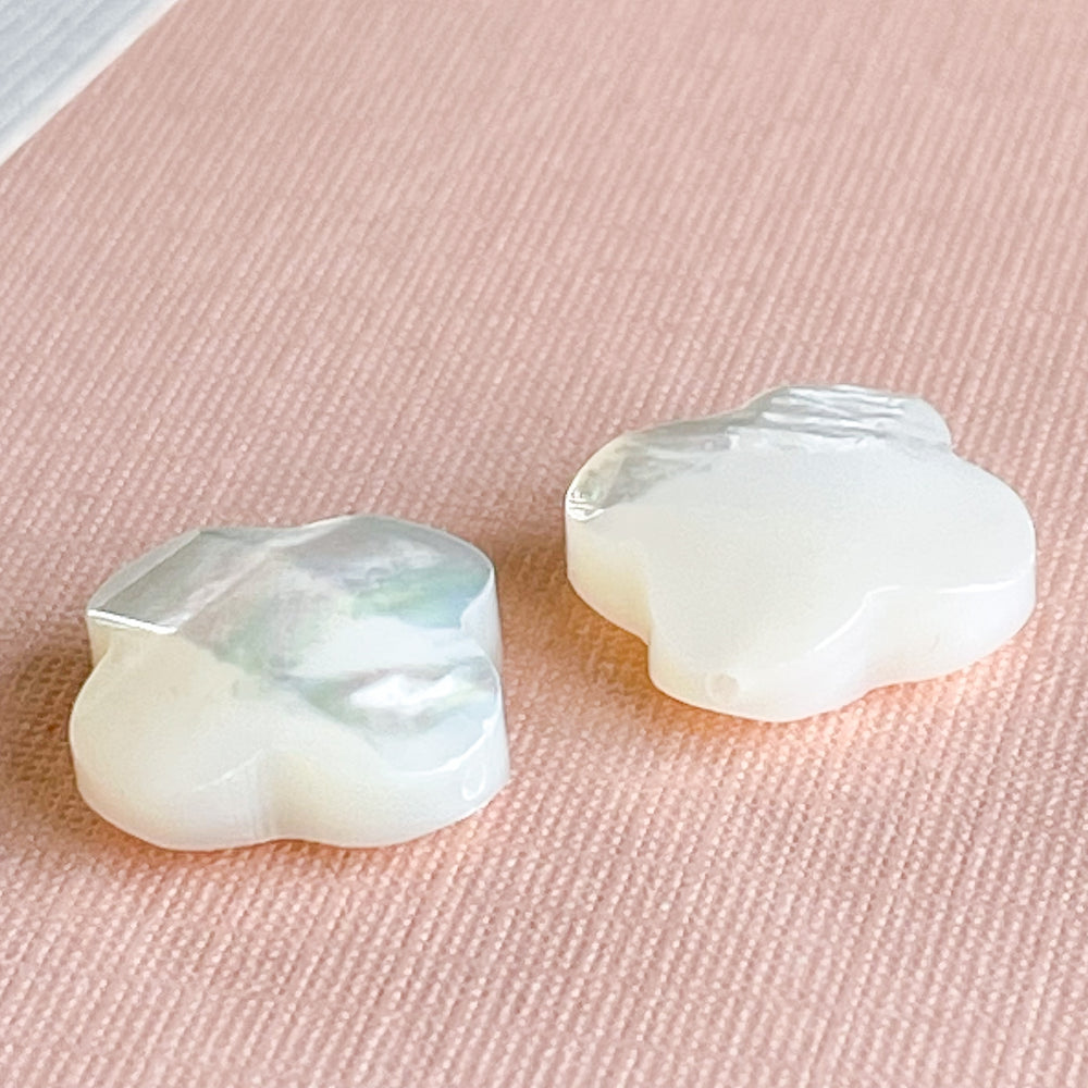 
                
                    Load image into Gallery viewer, 14mm Grade A White Mother of Pearl Faceted Quatrefoil - 2 Pack
                
            