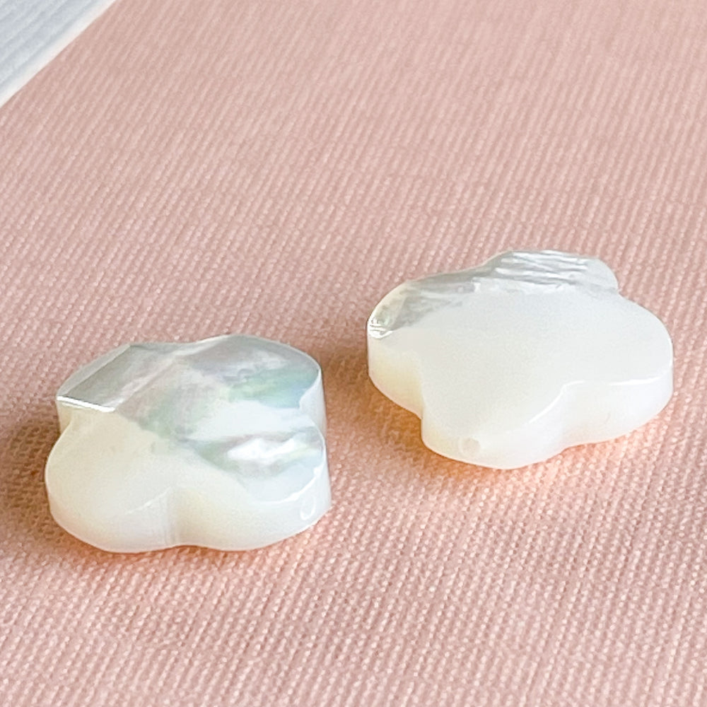 14mm Grade A White Mother of Pearl Faceted Quatrefoil - 2 Pack - Beads, Inc.