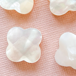 10mm Grade A White Mother of Pearl Faceted Quatrefoil - 4 Pack