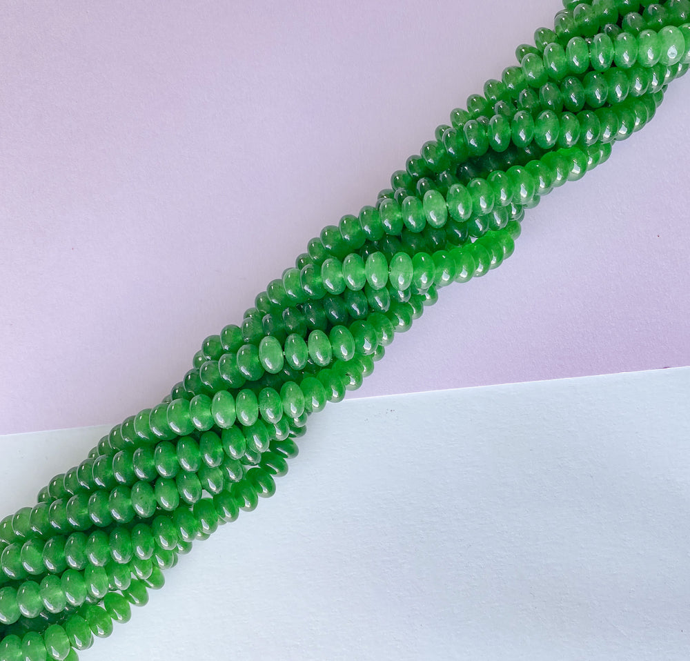 8mm Emerald Green Smooth Dyed Jade Rondelle Strand