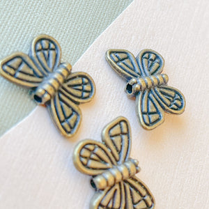 15mm Antique Brass Detailed Butterfly Bead - 6 Pack