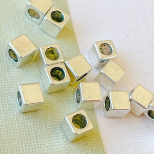 4mm Silver Pewter Cube Bead - 20 Pack