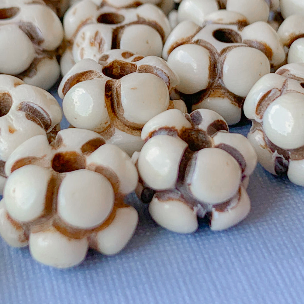 11mm Floral Textured Bone Rondelle- 30 Pack - Beads, Inc.