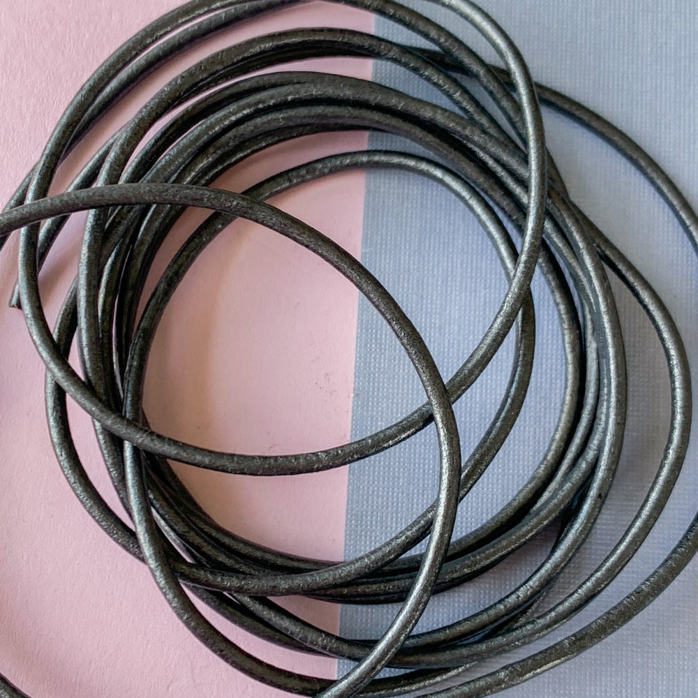2mm Silver Round Leather Cord - 6' - Beads, Inc.
