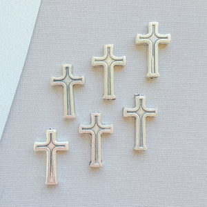 16mm Silver Pewter Etched Cross Bead - 6 Pack
