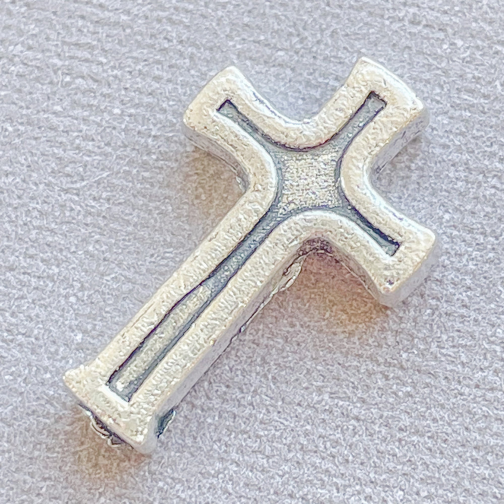 16mm Silver Pewter Etched Cross Bead - 6 Pack