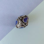 33mm Ornate Bright Blue and Tibetan Silver Bicone Bead, 2 Pack