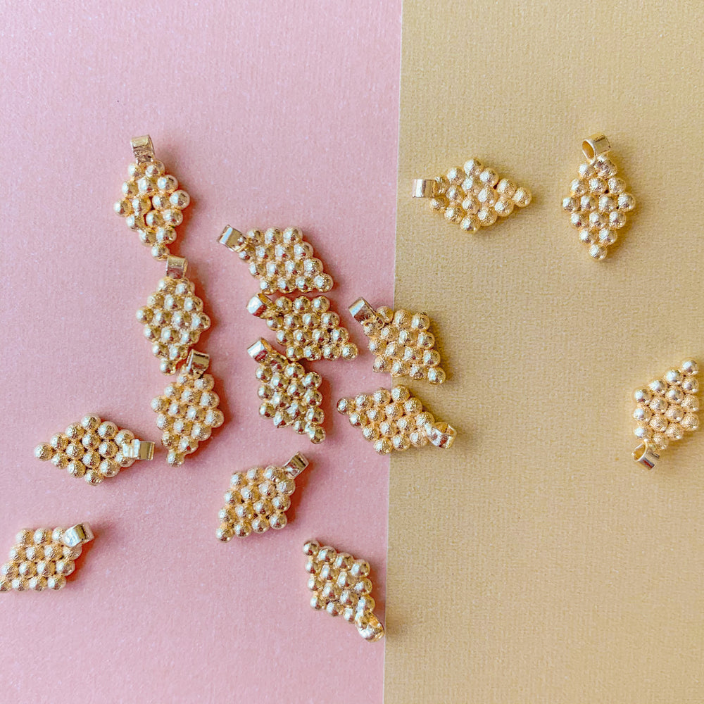 8mm Brushed Gold Dotted Grape/Rhombus Charm- 15 Pack