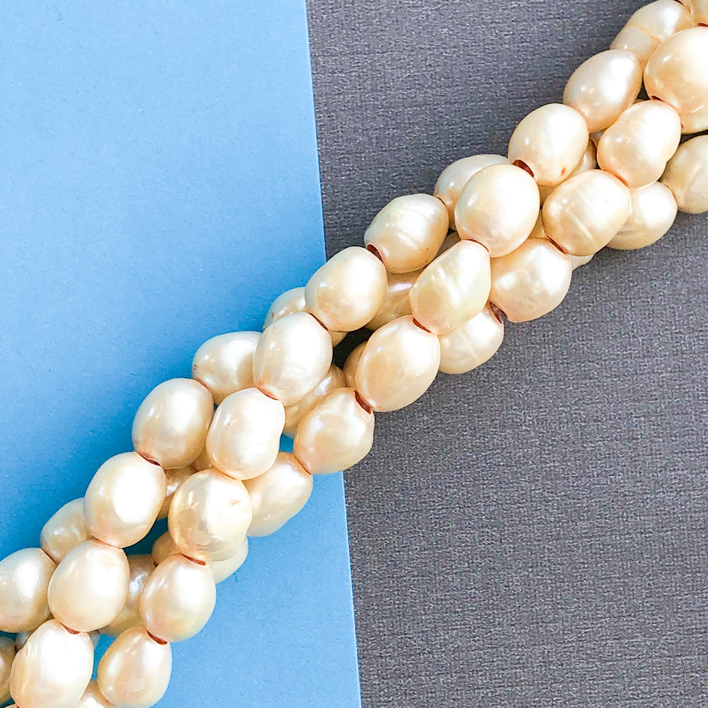 10mm Parchment-Colored Large Hole Freshwater Pearl Strand
