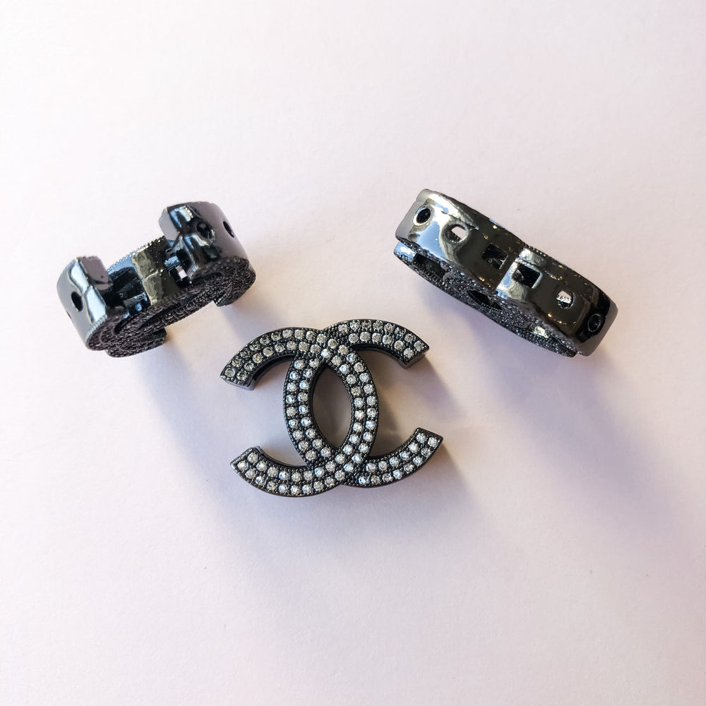 19mm Gunmetal Pave Interlocking C Bead