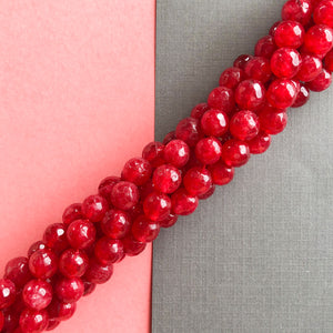 7mm Rich Red Faceted Dyed Jade Strand