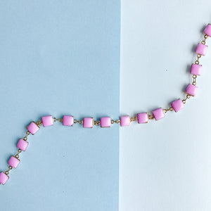 8mm Pink Enamel Square Gold Chain