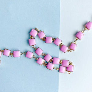 8mm Pink Enamel Square Gold Chain
