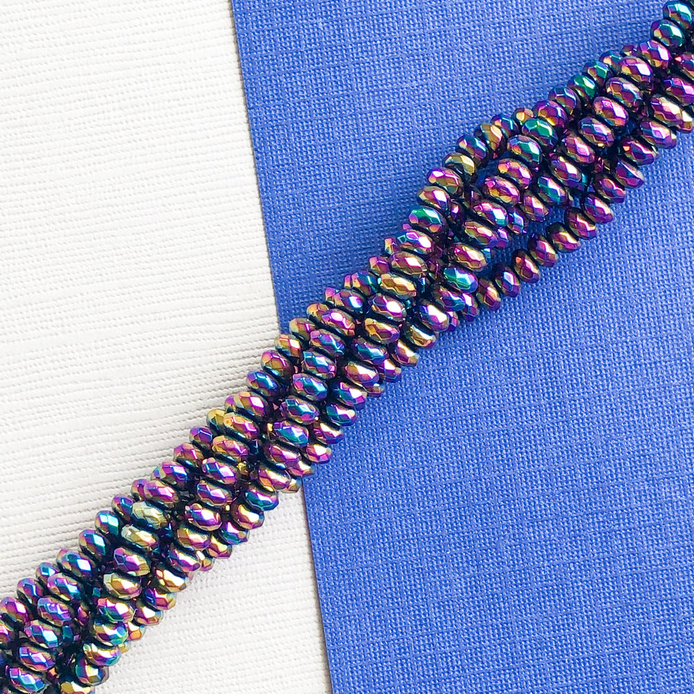 2.5mm Iridescent Faceted Hematite Rondelle Strand