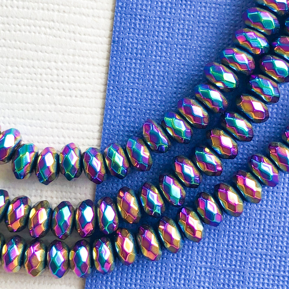 2.5mm Iridescent Faceted Hematite Rondelle Strand
