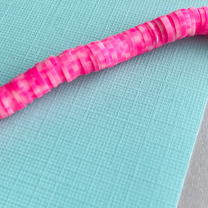 
                
                    Load image into Gallery viewer, 6mm Strawberry Stripe Polymer Clay Heishi Strand
                
            