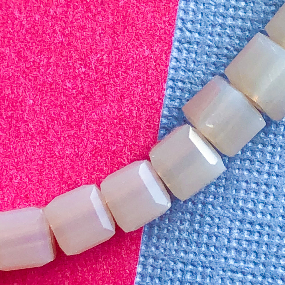 3mm Pale Pink Faceted Cube Crystal Strand