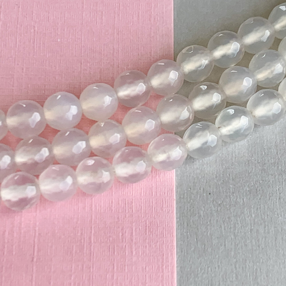 6mm Translucent White Agate Faceted Round Strand